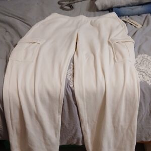 Casual Cream Cargo Jogger Pants Wide Leg With Pickets